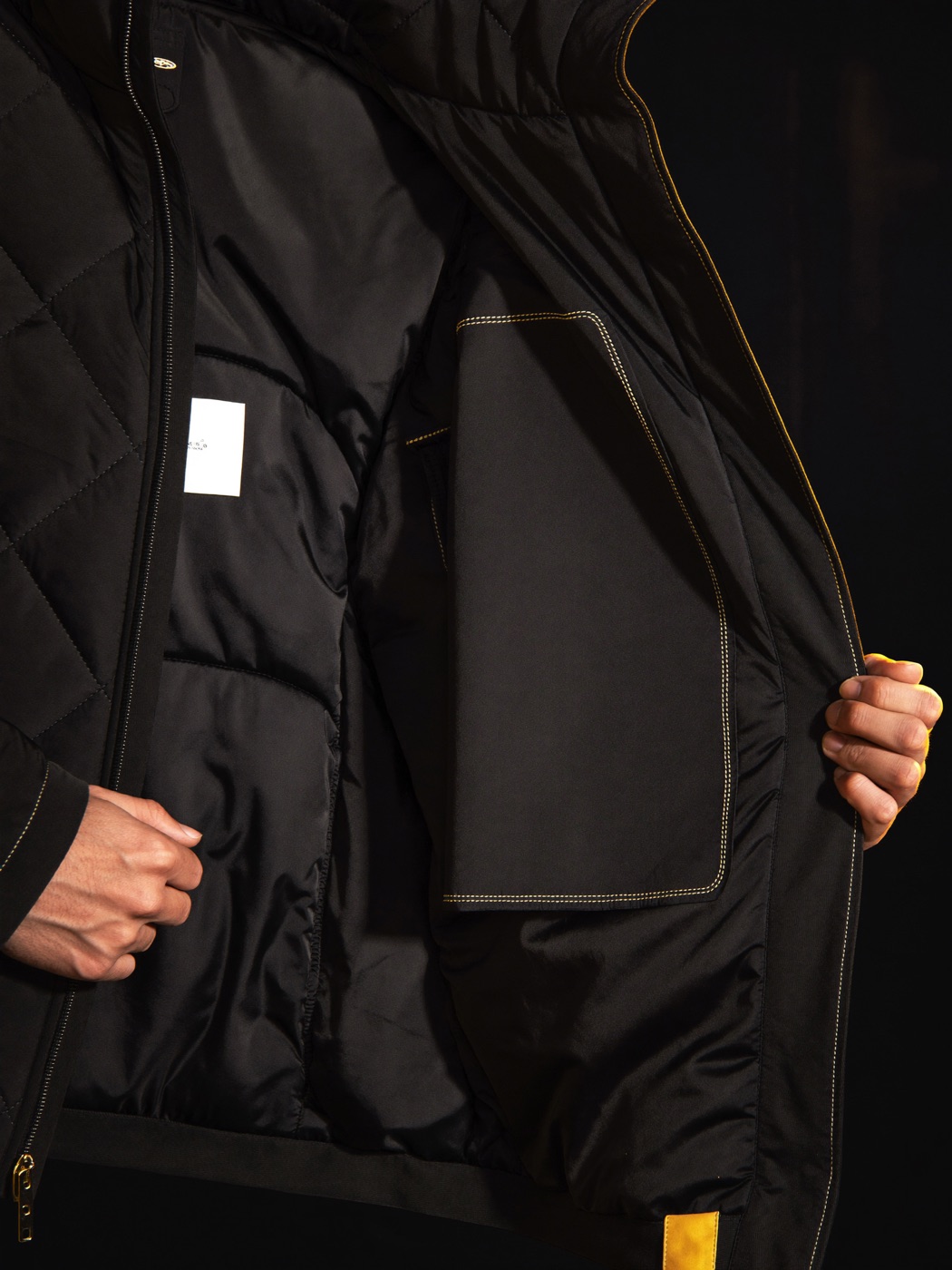 Jacket interior revealing the concealed ballistic panel